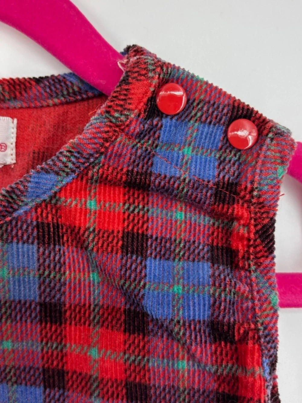 Gymboree Girls Small 18 24 Mo 2T Vintage Corduroy Pinafore Dress Blue Red Plaid